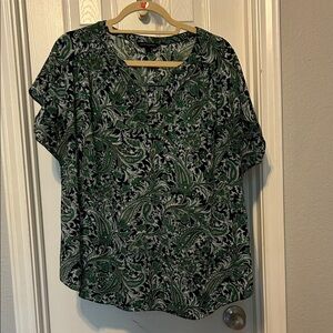 Banana Republic Black and Green Paisley Blouse